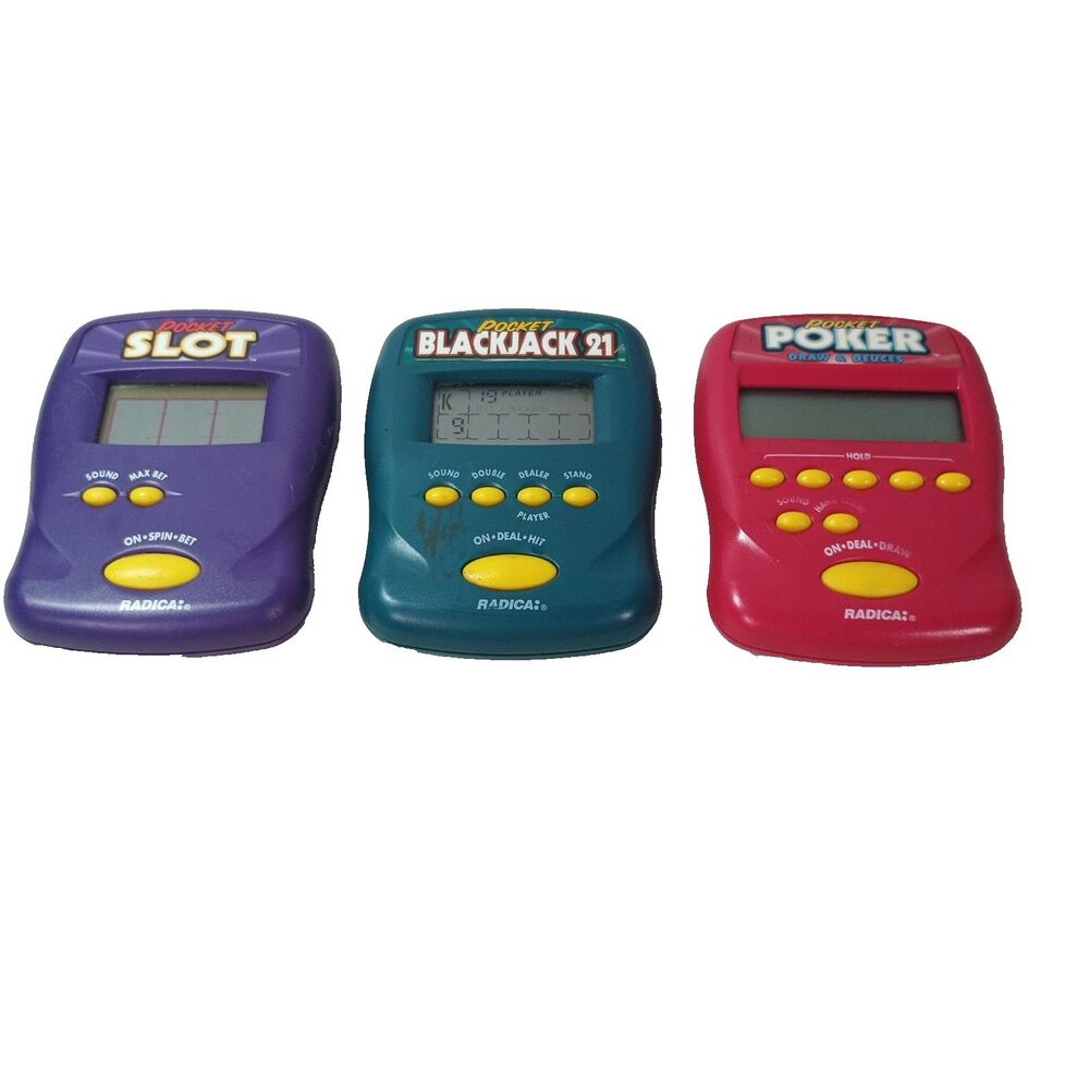 Lot 3 Radica Handheld Games Pocket Slot Blackjack Poker Tested Working LCD